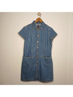 GAP Denim Shirt Dress Women Small Button Front Lyocell Cotton Blue